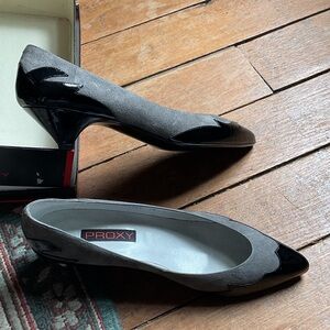Vintage never worn 1980’s Proxy black patent and grey suede pumps